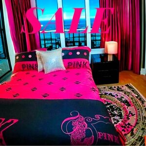 Pink duvet, cover, queen size, and two pink pillowcases